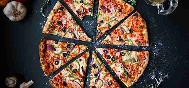 pizza cut into eight pieces